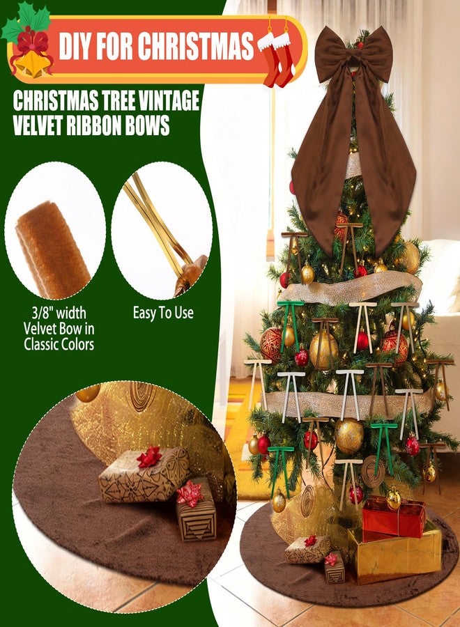 Vertintong 32 Pcs Vintage Brown Christmas Tree Decorations Brown Velvet Xmas Tree Skirt Large Topper Bow Christmas Ribbon Garland Wreath Ornament for Xmas Party Indoor Outdoor Decor - Image 3